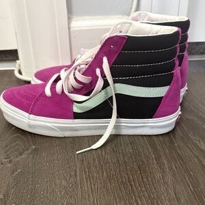 Vans Women's Fuchsia and Black High-Top Sneakers